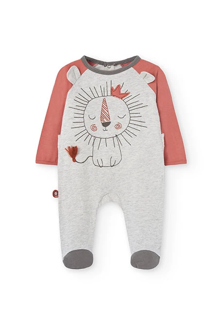Pelele de punto para bebé en color crudo con estampado de león