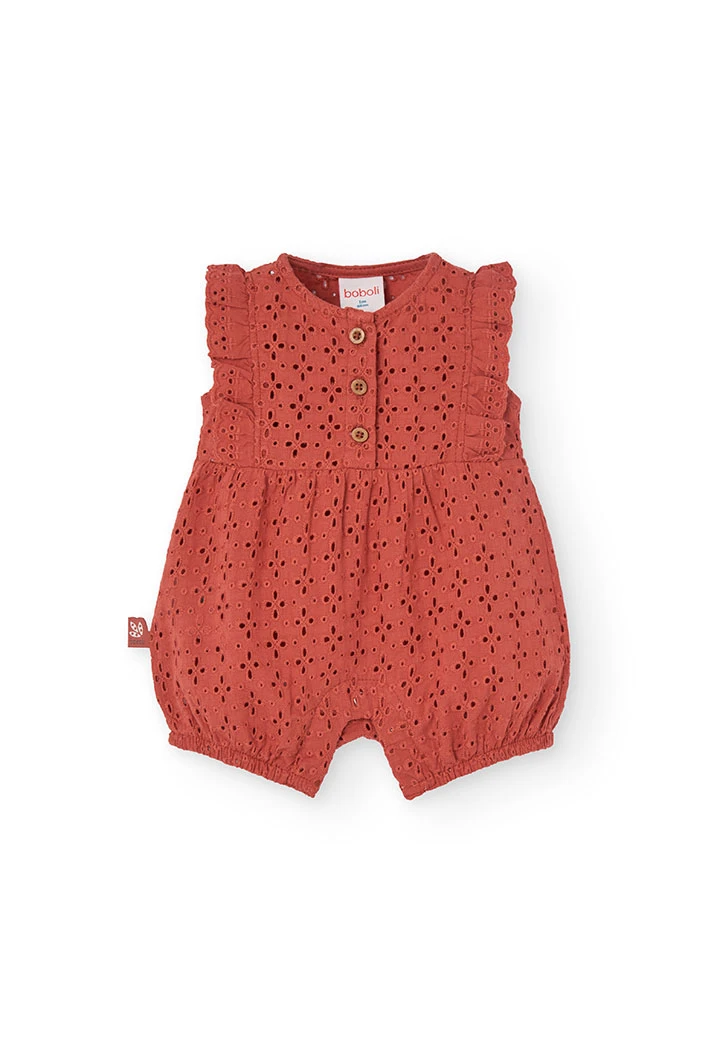 Tutina a maglia per bambina in colore arancione ricamata