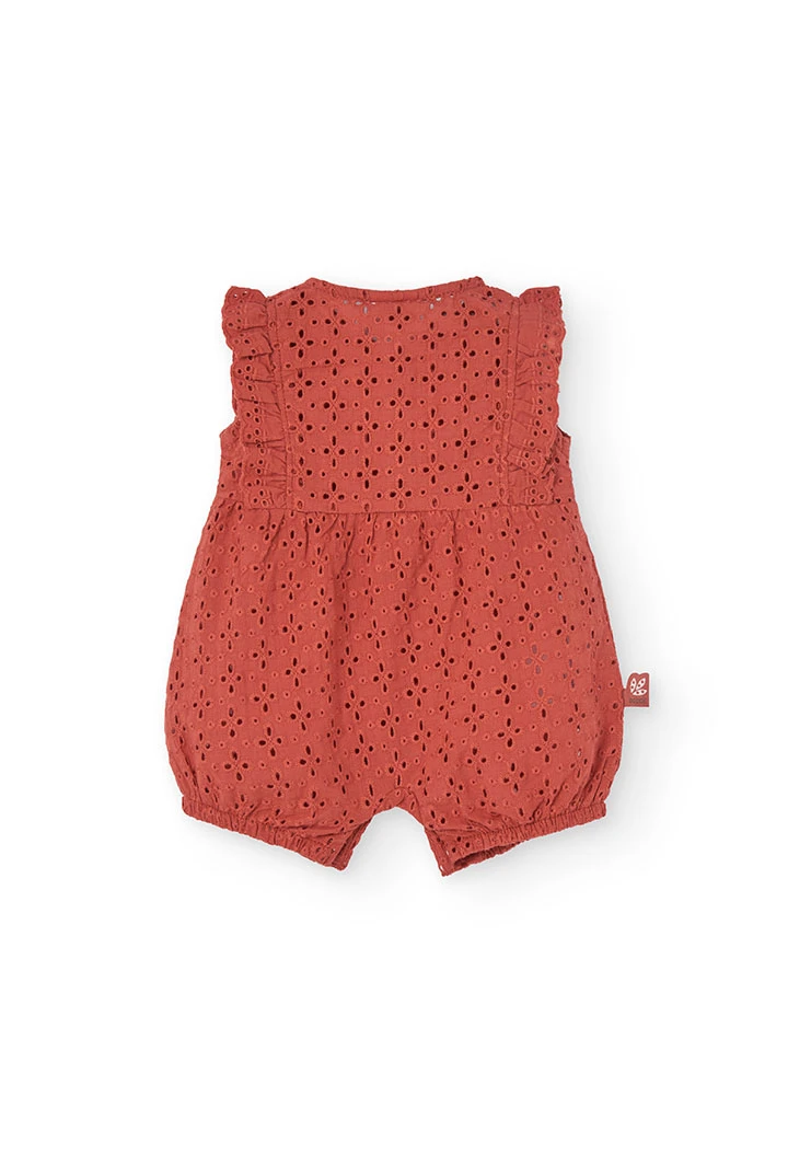 Tutina a maglia per bambina in colore arancione ricamata