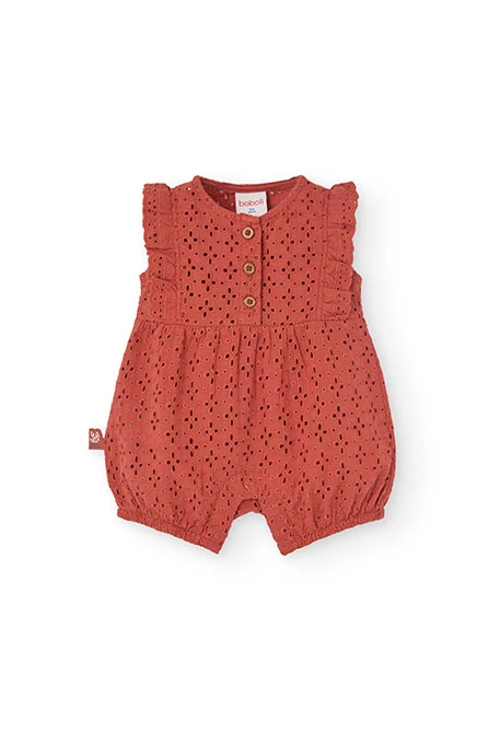 Tutina a maglia per bambina in colore arancione ricamata