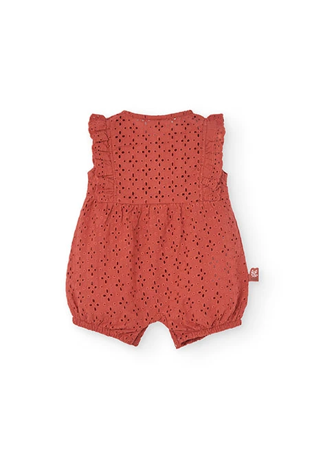 Tutina a maglia per bambina in colore arancione ricamata