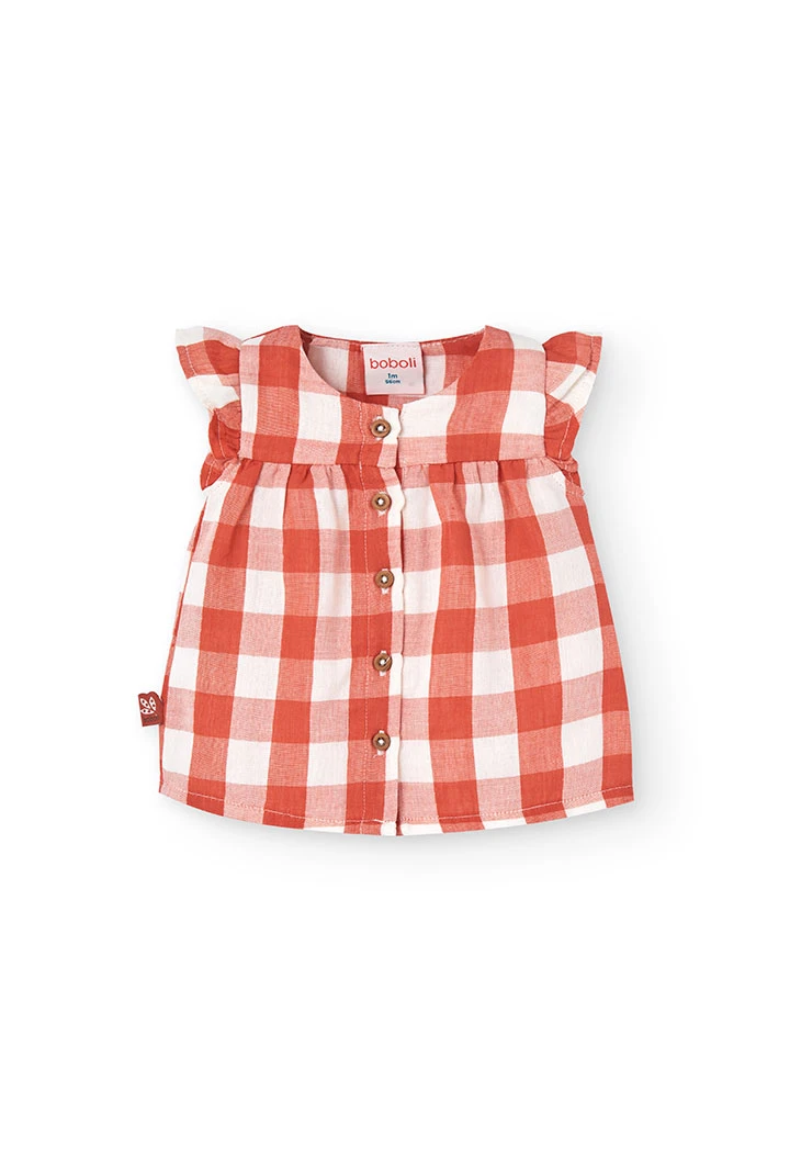 Vestido de malha para bebé menina com design de xadrez em vermelho