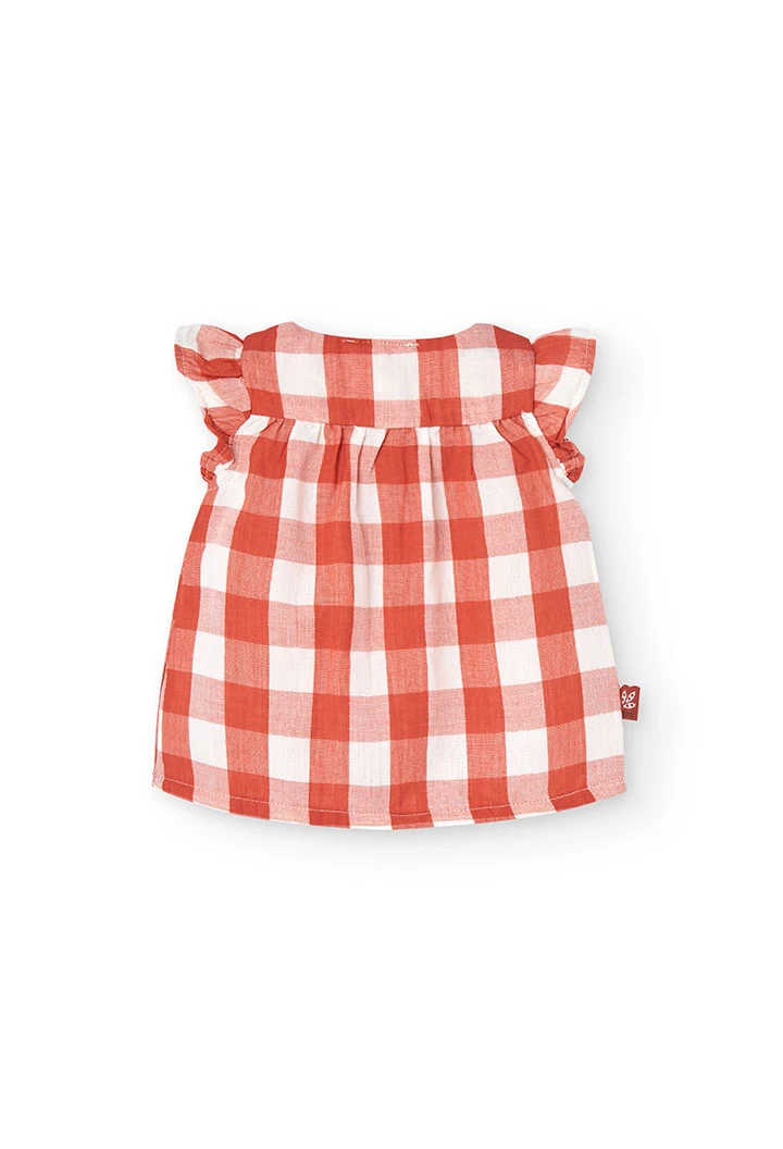 Vestido de malha para bebé menina com design de xadrez em vermelho