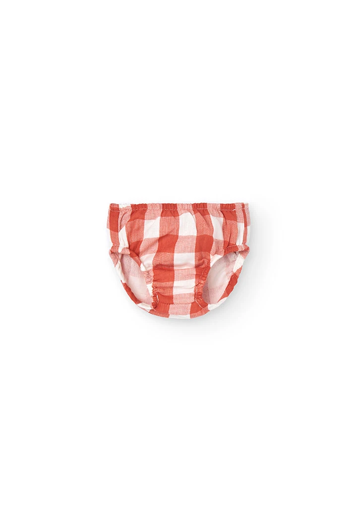 Vestido de malha para bebé menina com design de xadrez em vermelho