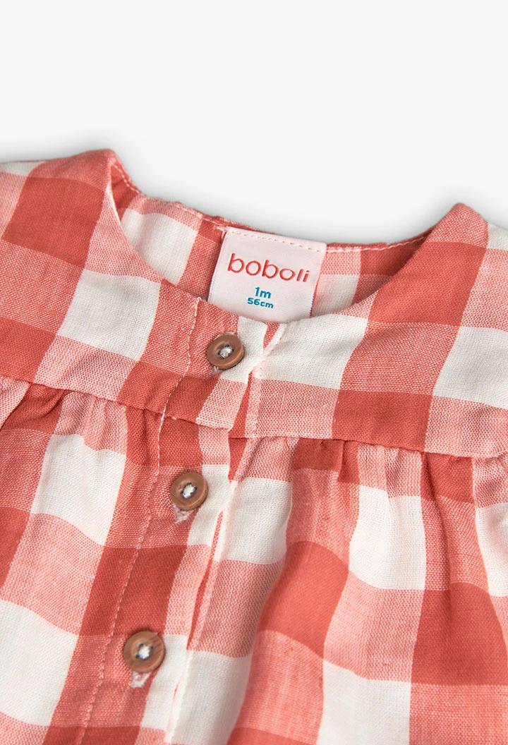 Vestido de malha para bebé menina com design de xadrez em vermelho