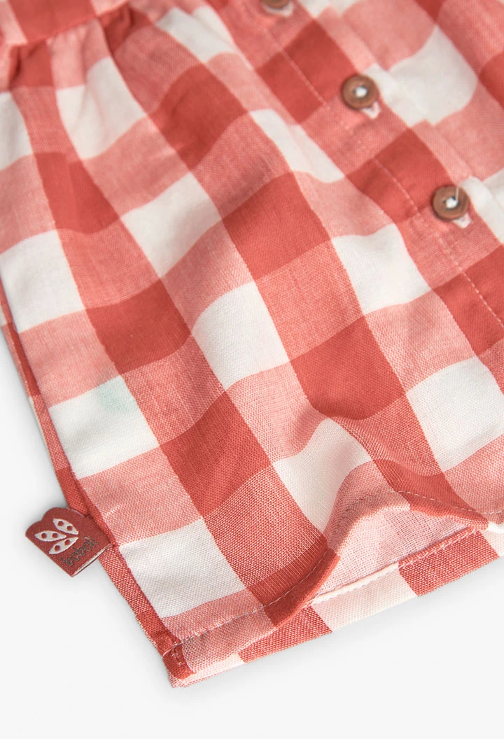 Vestido de malha para bebé menina com design de xadrez em vermelho