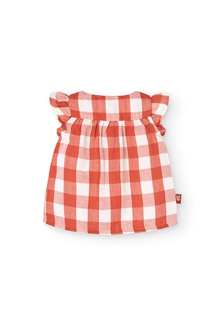 Vestido de malha para bebé menina com design de xadrez em vermelho