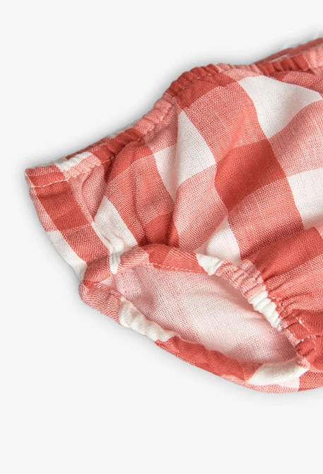 Vestido de malha para bebé menina com design de xadrez em vermelho