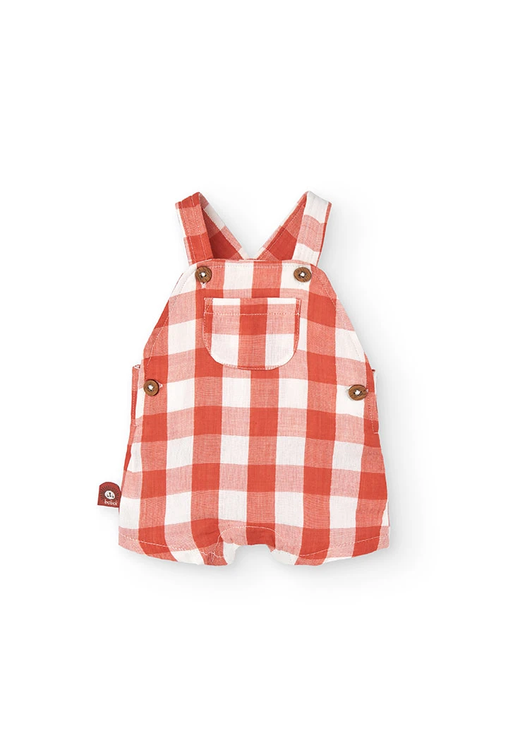 Conjunto combinado de malha para bebé menino em laranja e branco com design de xadrez.
