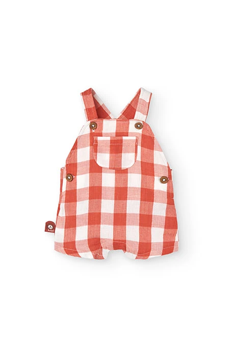Conjunto combinado de malha para bebé menino em laranja e branco com design de xadrez.