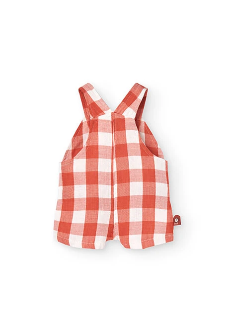 Conjunto combinado de malha para bebé menino em laranja e branco com design de xadrez.