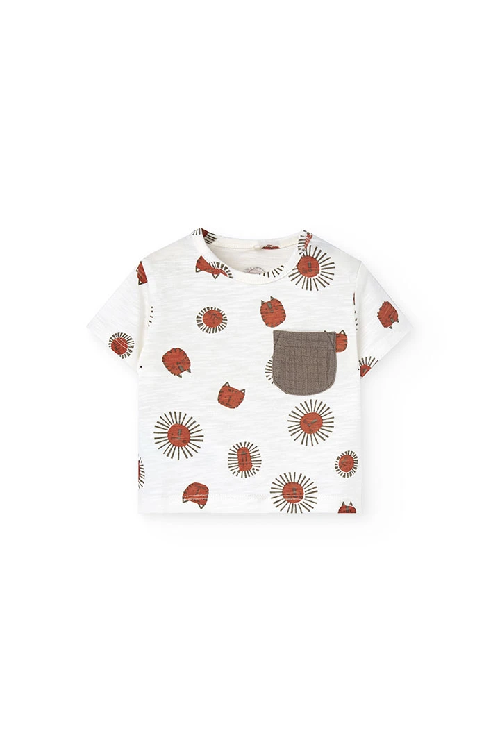 Baby boy knitted set with printed T-shirt and shorts in light and brown colours
