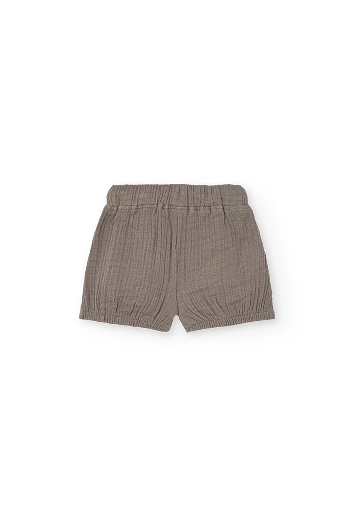 Baby boy knitted set with printed T-shirt and shorts in light and brown colours