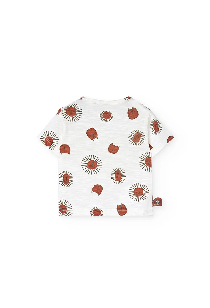 Baby boy knitted set with printed T-shirt and shorts in light and brown colours
