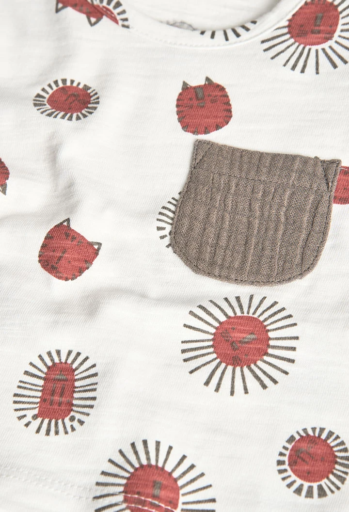 Baby boy knitted set with printed T-shirt and shorts in light and brown colours