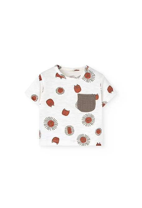 Baby boy knitted set with printed T-shirt and shorts in light and brown colours