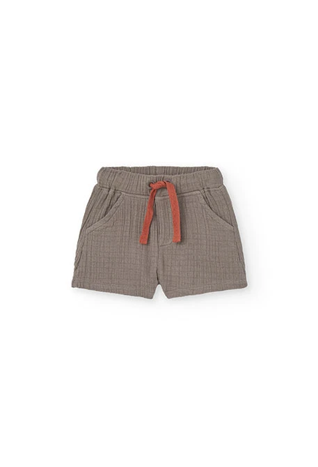 Baby boy knitted set with printed T-shirt and shorts in light and brown colours
