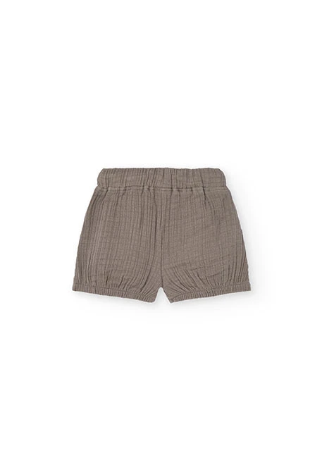 Baby boy knitted set with printed T-shirt and shorts in light and brown colours