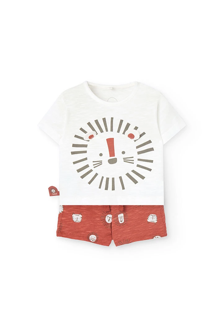 Ensemble de t-shirt et shorts en tricot pour bébé garçon en blanc avec motif de lion.