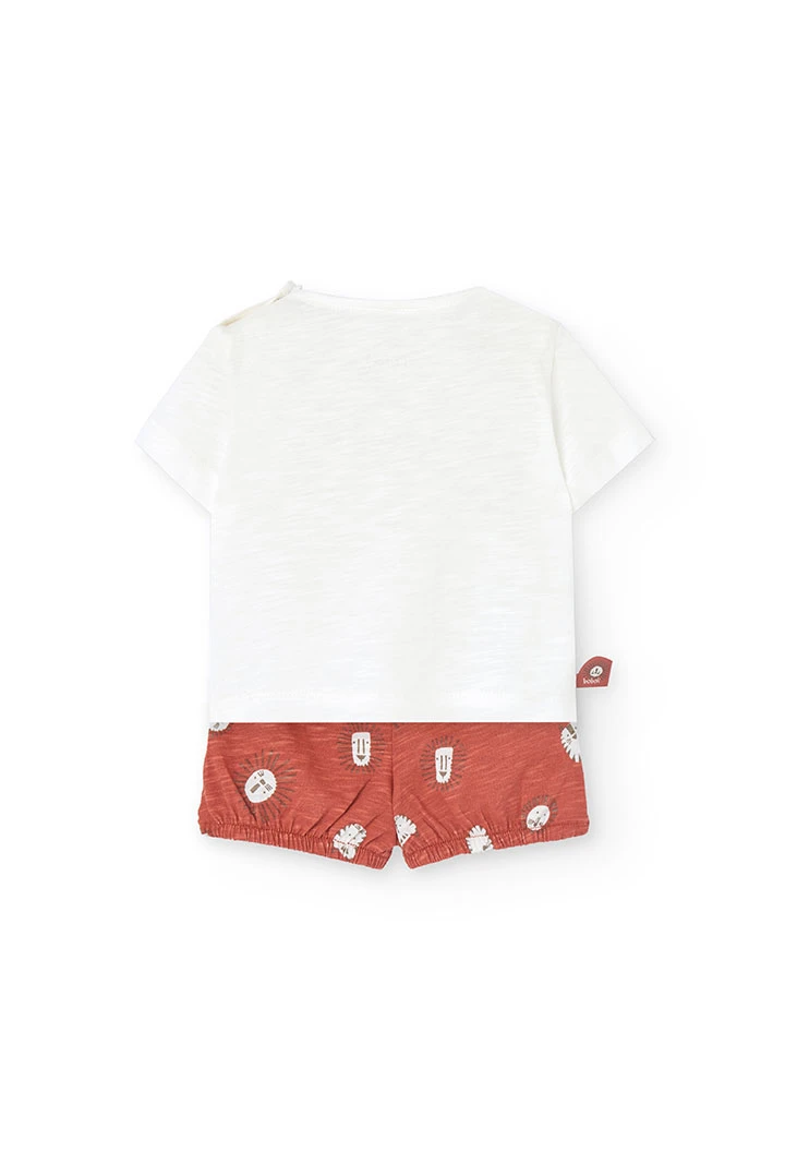 Ensemble de t-shirt et shorts en tricot pour bébé garçon en blanc avec motif de lion.