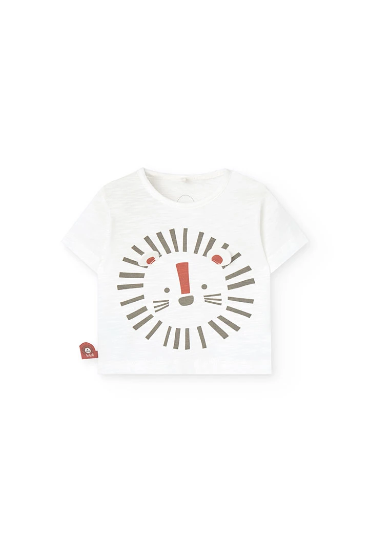 Ensemble de t-shirt et shorts en tricot pour bébé garçon en blanc avec motif de lion.