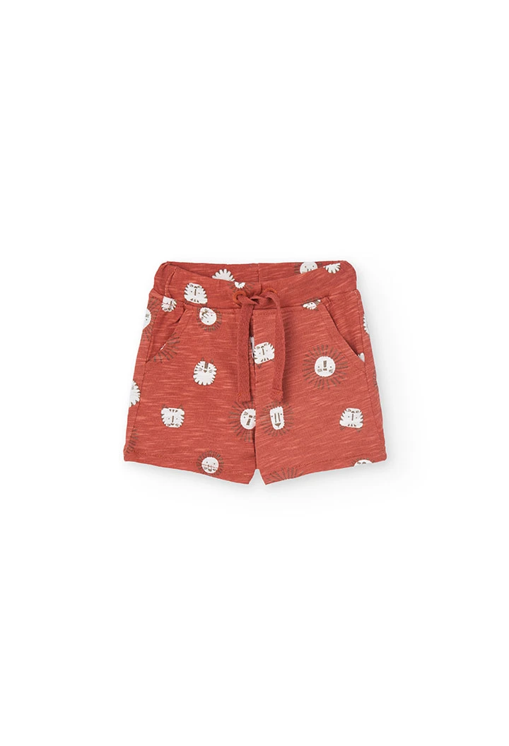 Set aus T-Shirt und Strickshorts für Babyjungen in Weiß mit Löwendesign