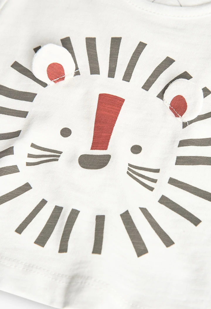 Ensemble de t-shirt et shorts en tricot pour bébé garçon en blanc avec motif de lion.