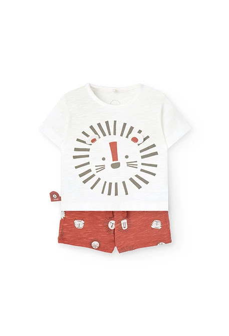 Conjunto de t-shirt e calções de malha para bebé menino em branco com design de leão