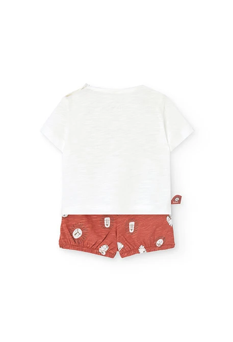 Conjunto de t-shirt e calções de malha para bebé menino em branco com design de leão