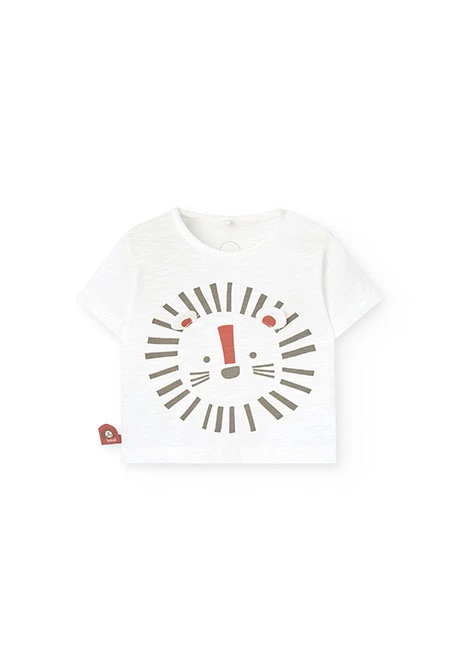 Conjunto de t-shirt e calções de malha para bebé menino em branco com design de leão