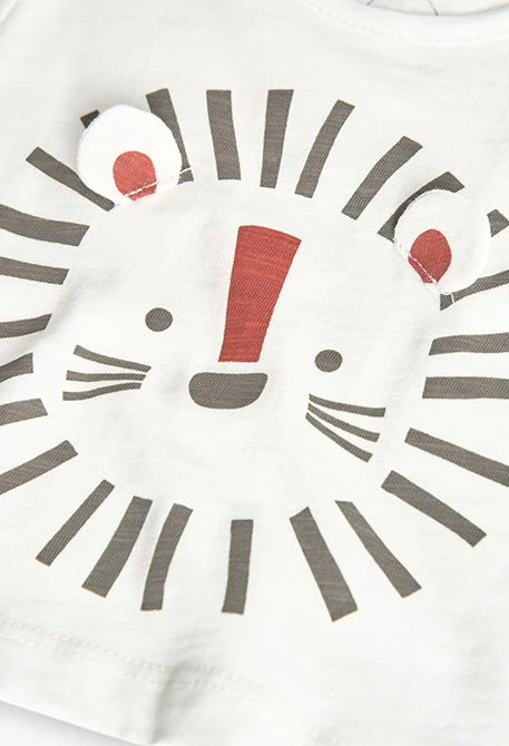 Conjunto de t-shirt e calções de malha para bebé menino em branco com design de leão