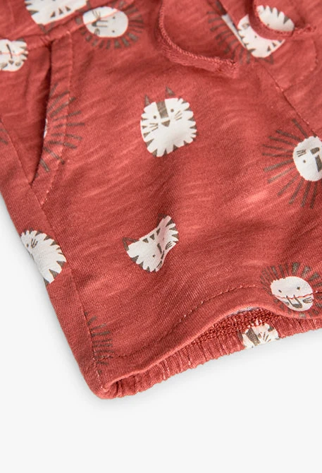Conjunto de t-shirt e calções de malha para bebé menino em branco com design de leão