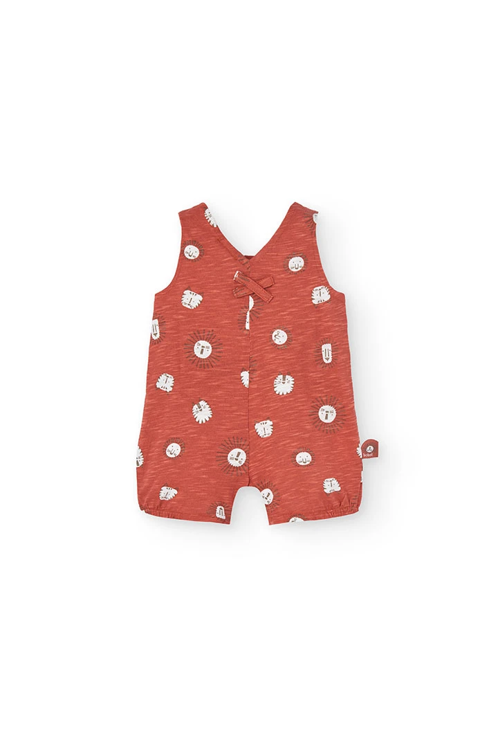 Knitted baby romper for boys in red with print