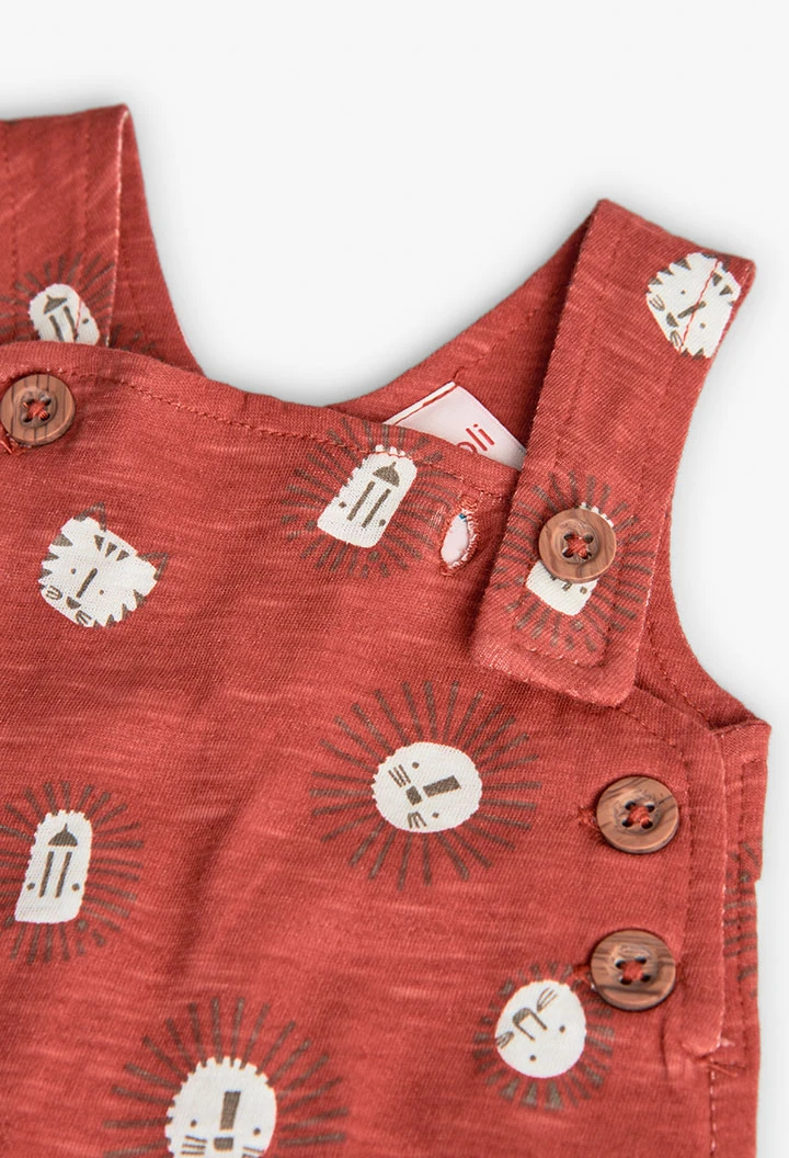 Knitted baby romper for boys in red with print