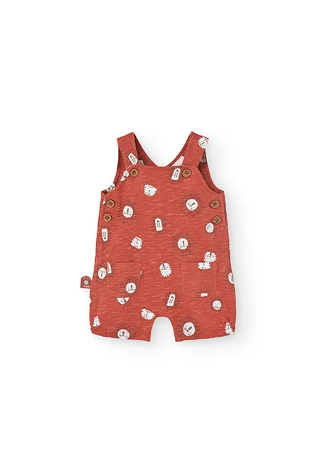 Knitted baby romper for boys in red with print