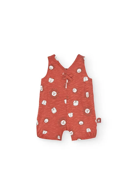Knitted baby romper for boys in red with print