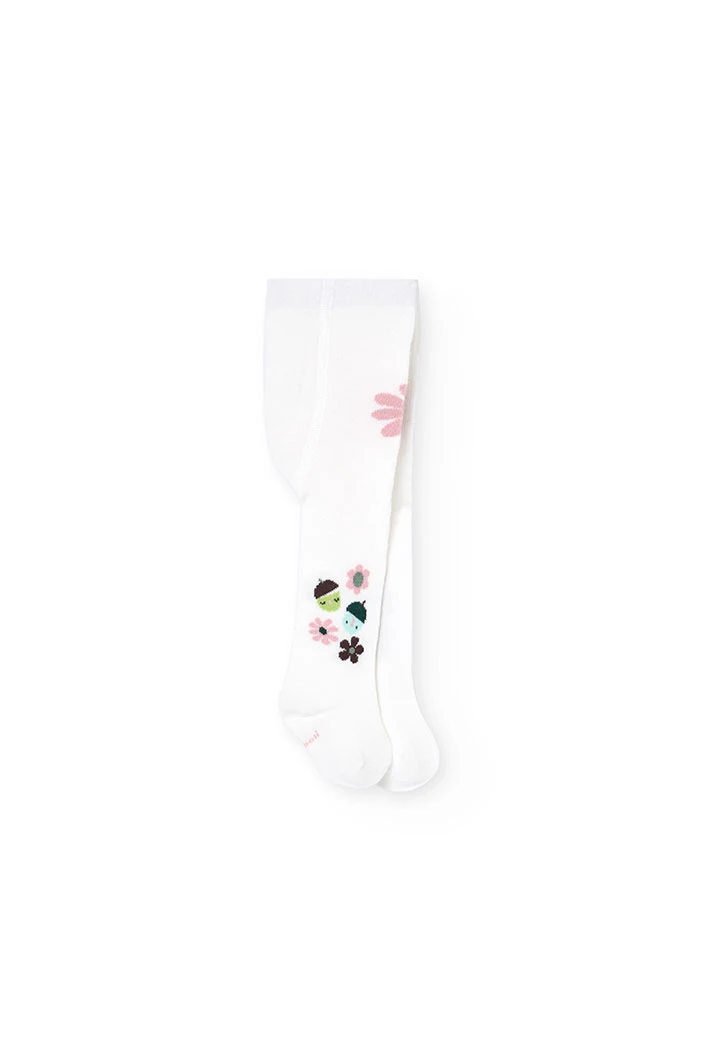 Rosa Strickstrumpfhose für Babys mit Blumen