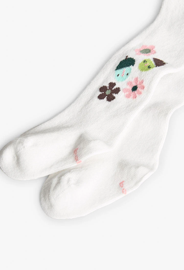 Pink knitted baby tights with flowers