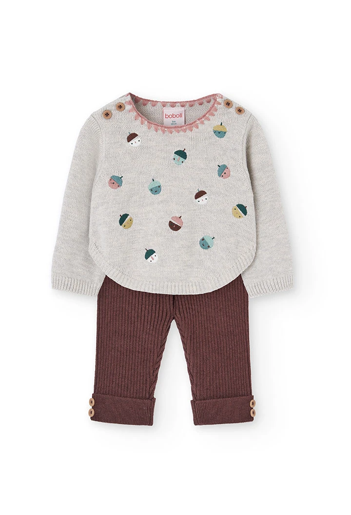 Conjunto bebé estampado bege