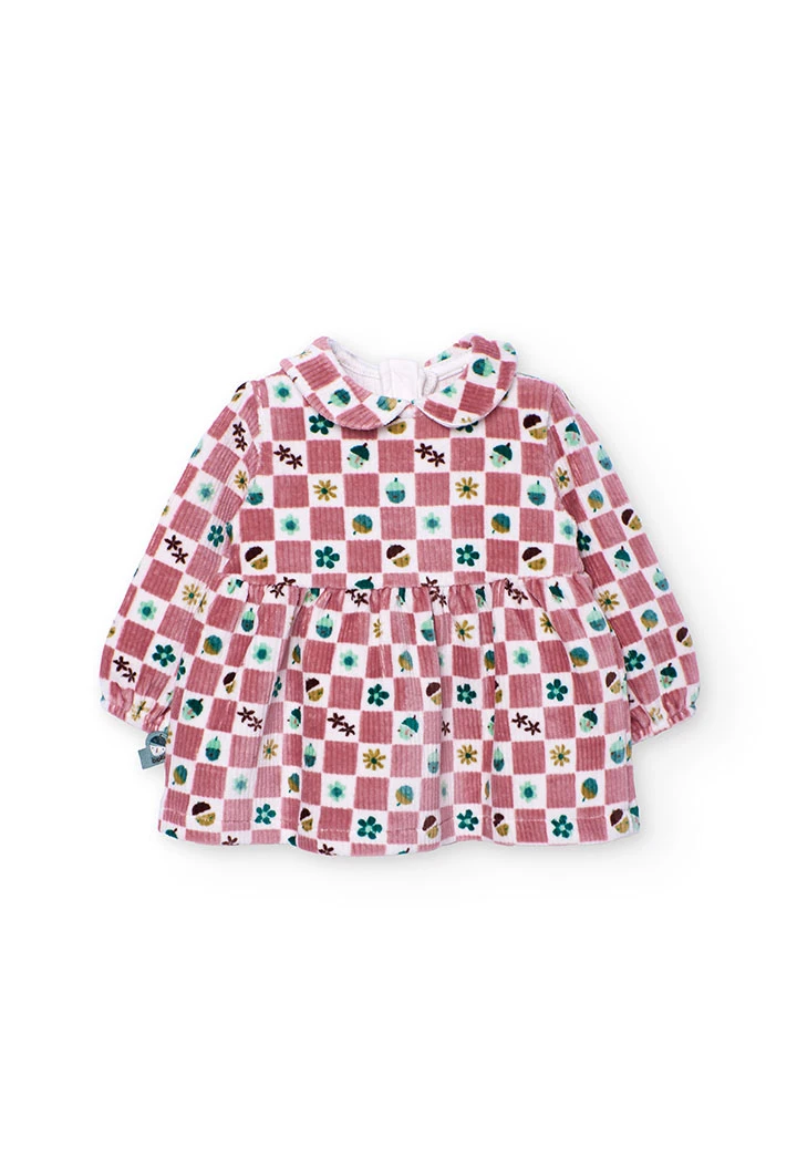 Vestido de bebé malha xadrez rosa