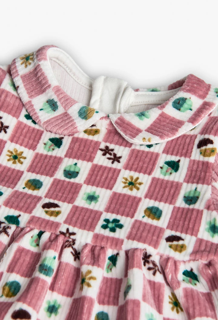 Vestido de bebé punto cuadros rosa