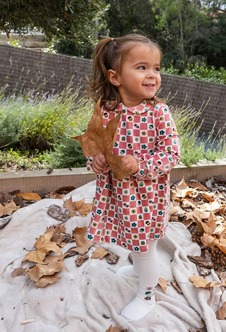 Vestido de bebé malha xadrez rosa