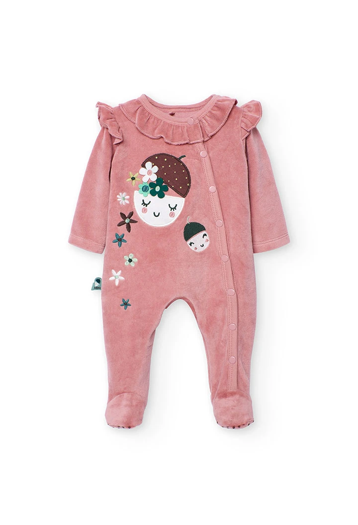 Babygrow de veludo rosa para bebé