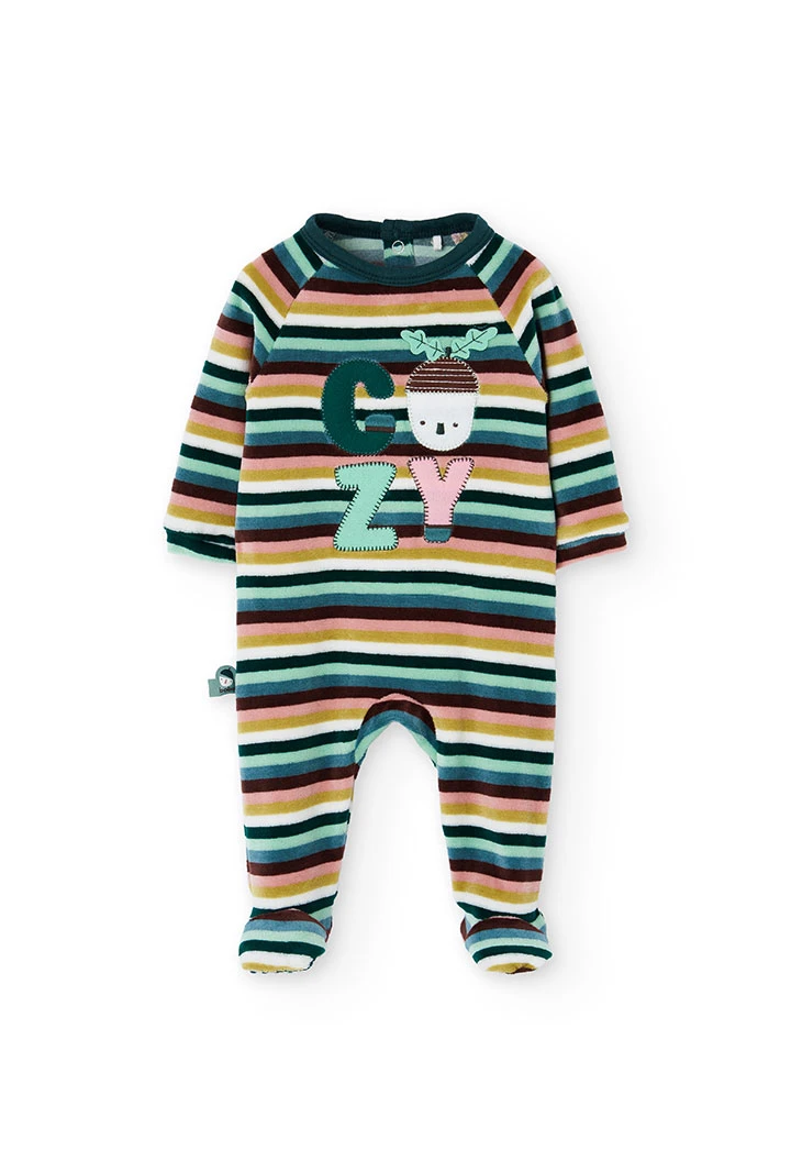 Babygrow de veludo às riscas