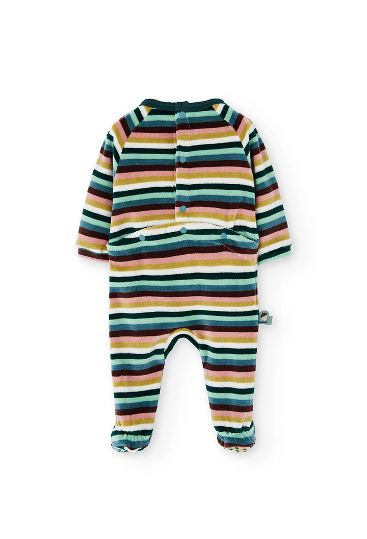 Velvet striped baby sleepsuit