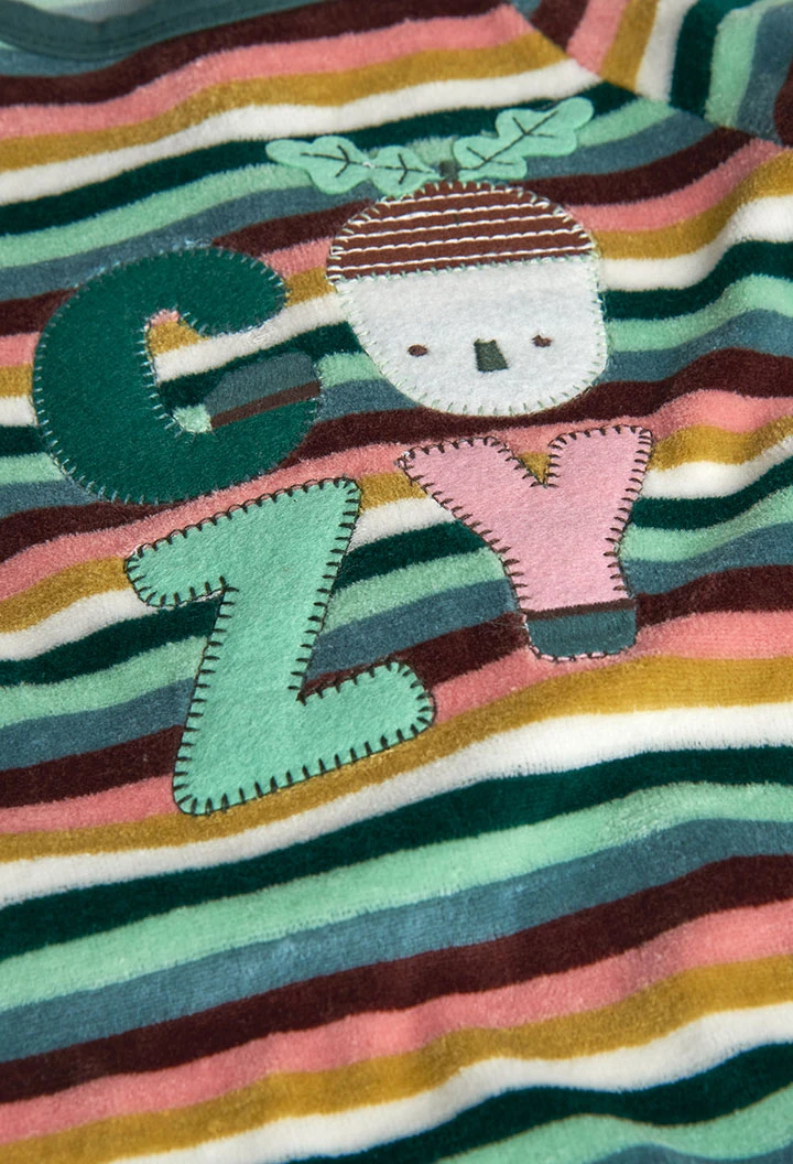 Velvet striped baby sleepsuit