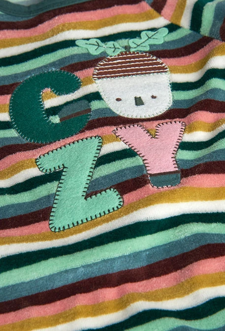 Velvet striped baby sleepsuit