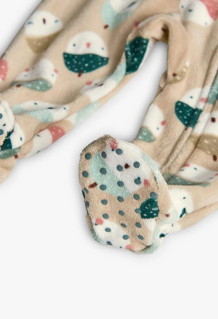 Pigiama neonato in velluto con animali beige