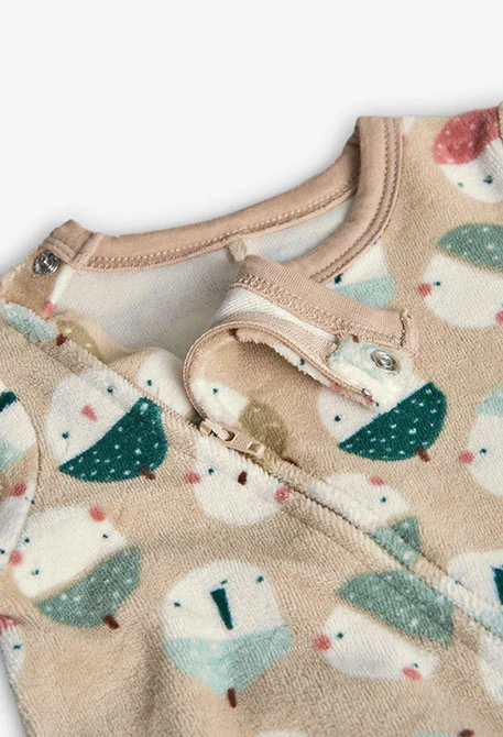 Pigiama neonato in velluto con animali beige