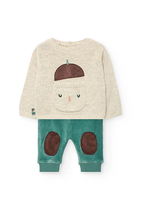 Conjunto de malha bebé bege